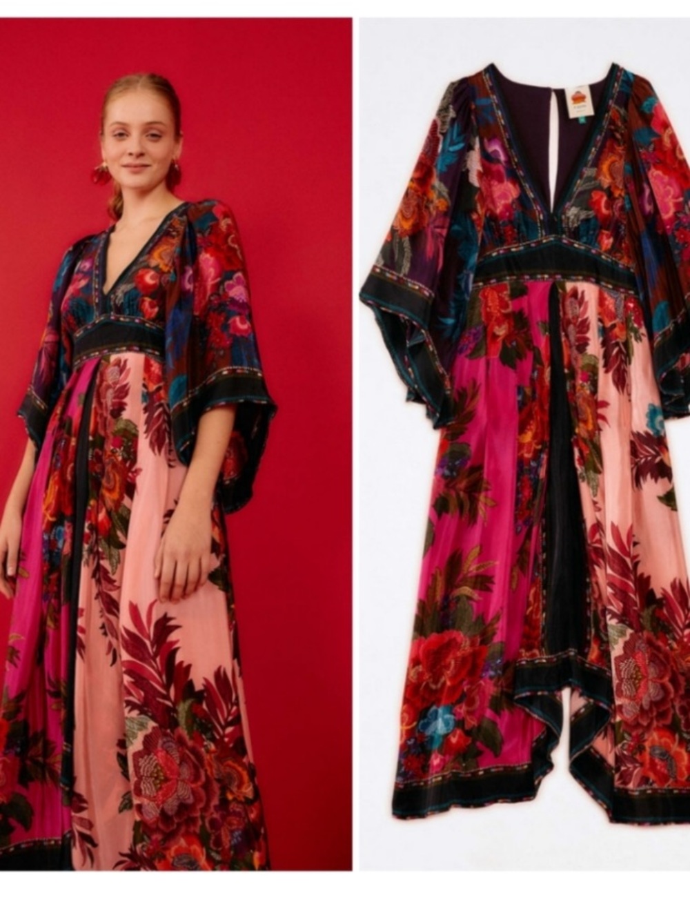 NWT Anthropologie Farm Rio Flower Scarves Flowy Scarf Floral Midi Dress M $300